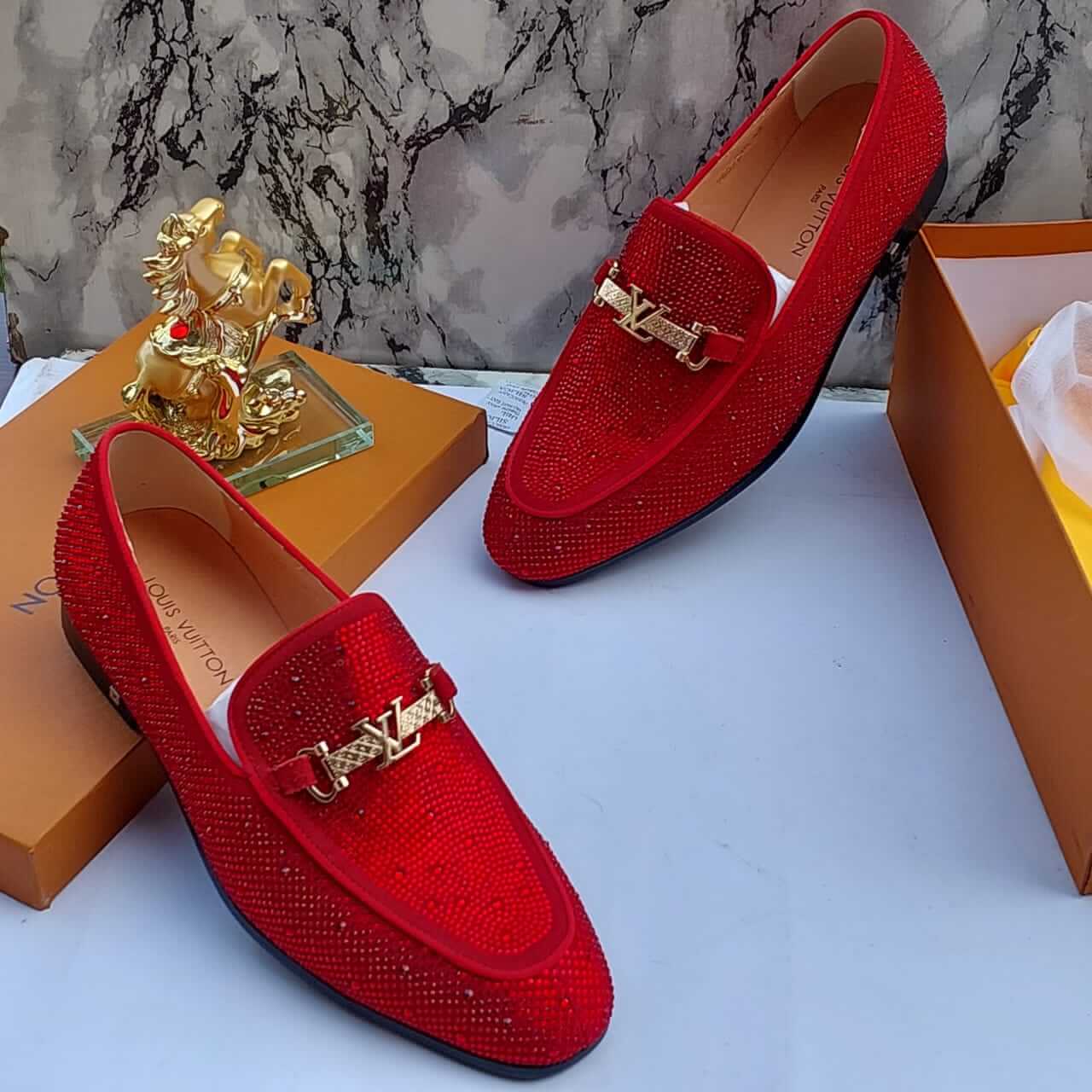 Louis Vuitton Men's LV Red Pane Leather Shoes