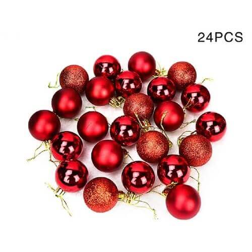 24-piece 6cm Red Christmas Bauble Ball Ornament Set