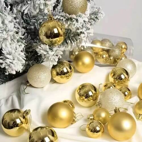 24pcs 4cm Gold Christmas Baubles Ball Ornament Set