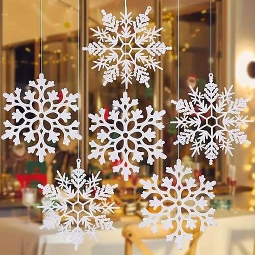 5pcs Plastic Christmas Glitter Snowflakes Ornament Set
