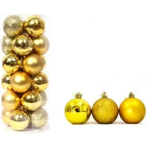 24pcs 4cm Gold Christmas Baubles Ball Ornament Set