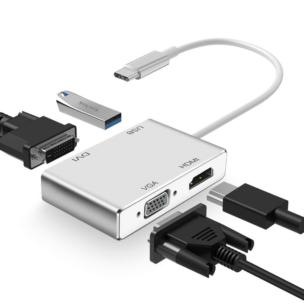 USB Type C to VGA/DVI/HDMI/USB Adapter 4 in 1 Waziri