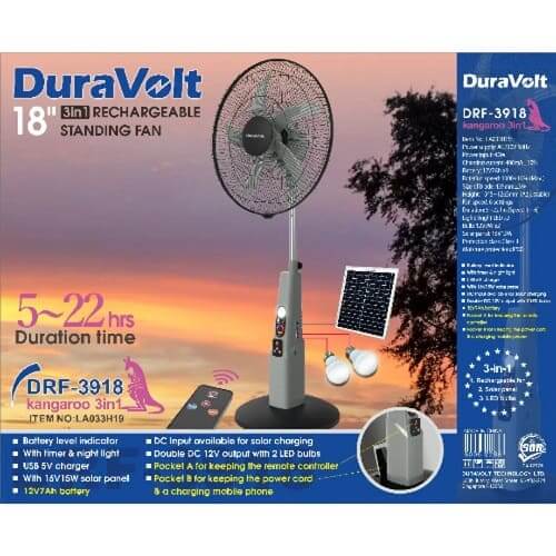 DuraVolt 18-inch 3-in-1 Rechargeable Standing Fan (DRF-3918)
